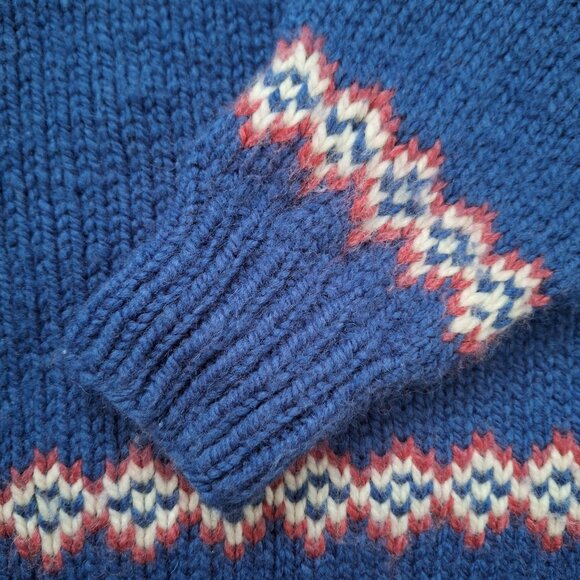 Handknit Blue Pink & White Fair Isle Sweater - Picture 4 of 6